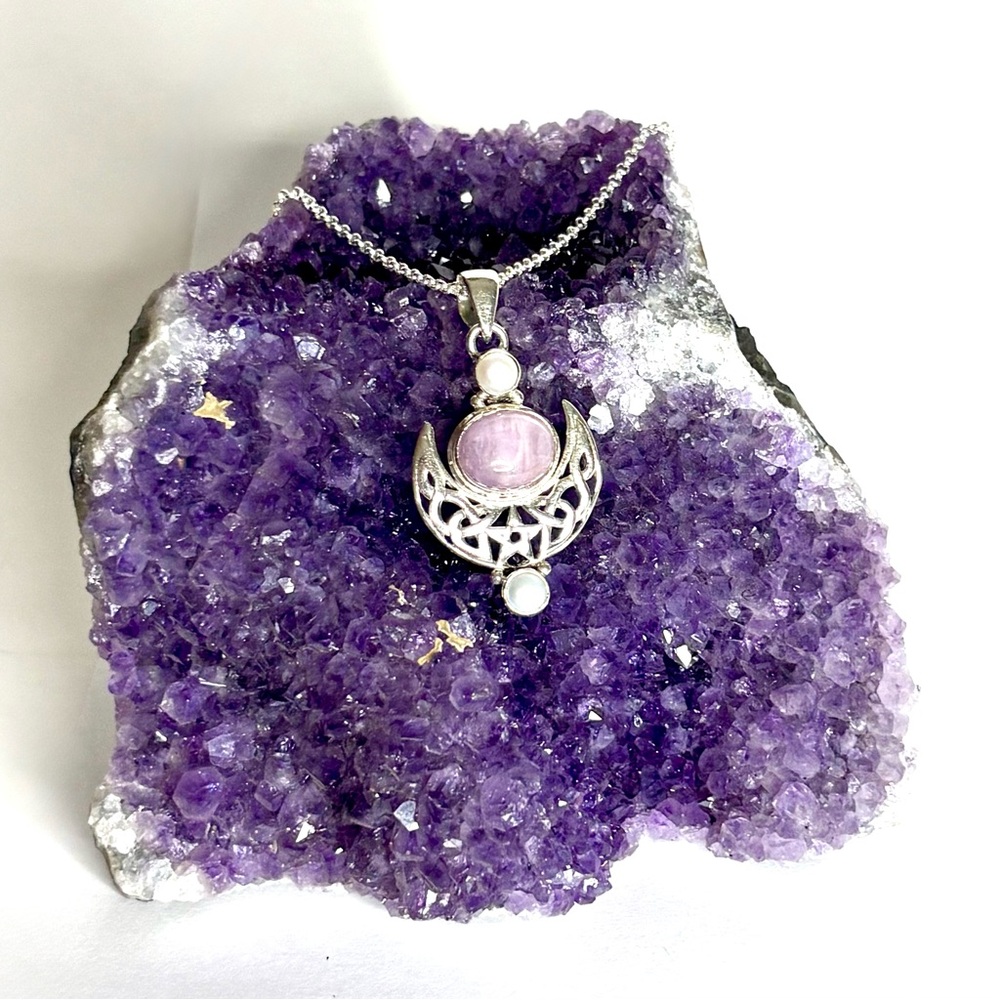Kunzite & Pearl Sterling Silver Pendant on 20 Inch Chain Natural Gemstone NWT